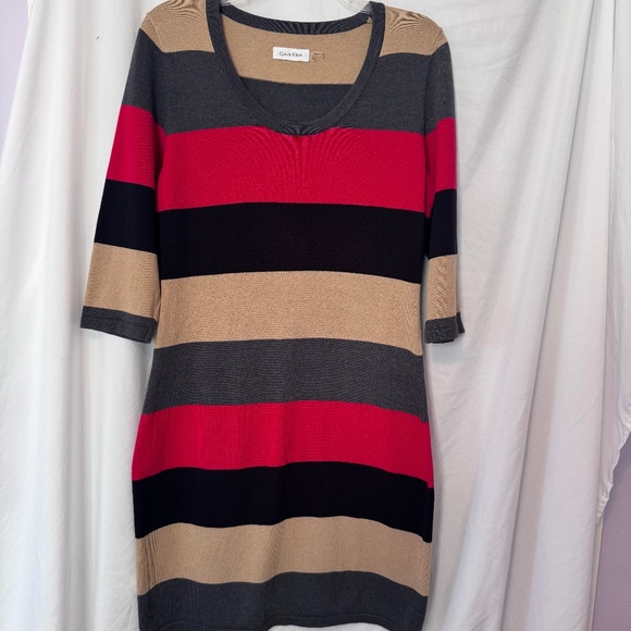 Calvin Klein Striped Sweater Dress Fall Winter Medium - Picture 1 of 7